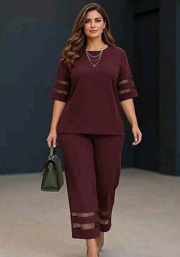 pantalone elipsa: Komplet za punije dame bluza i pantalone sa prozirnim detaljima. - — 1