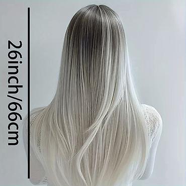 Perike i klipse: Perike – 3400 din Duga ravna perika sa šiškama, ombre prelaz crna → — 2