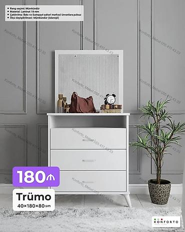 Ev və bağ: Trümo – ağ rəngli, müasir dizaynlı güzgülü komod Ölçü: 40×180×80 sm — 1