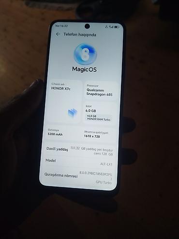 iphone 14 satisi: Honor X7c, 128 GB, rəng - Qara, Barmaq izi, İki sim kartlı, Face ID — 5