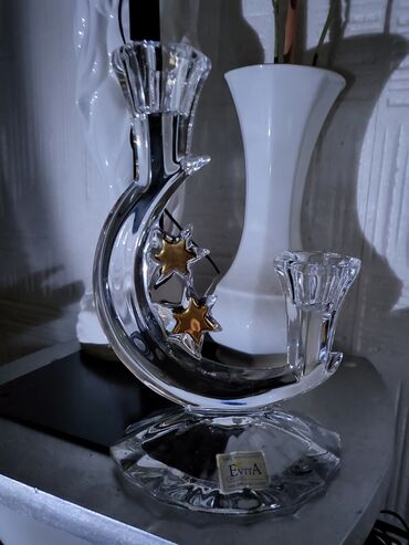 Ostali kućni dekor: Svecnjak nov kristal,led kristal 90te. Visina. 19/10cm — 2