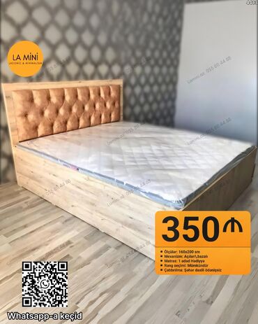 işlenmiş taxta: İkinəfərlik çarpayı, Bazalı, Matras ilə