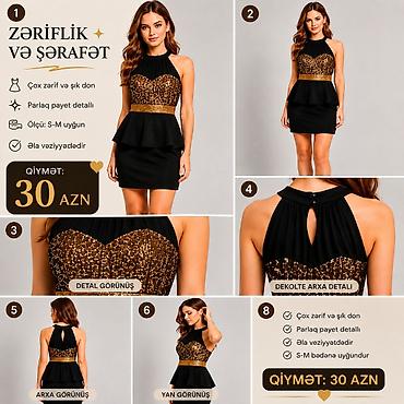 şəkli: Zərif və rahat paltar kolleksiyası 1) Sarı-gümüş naxışlı midi paltar — 6