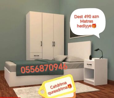 Yataq otağı dəstləri: İkinəfərlik çarpayı, Dolab, Termo, 2 tumba, Azərbaycan, Yeni — 27