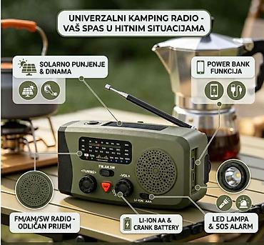 Oprema za kampovanje: Univerzalni kamping radio sa više izvora napajanja i funkcijom power — 3