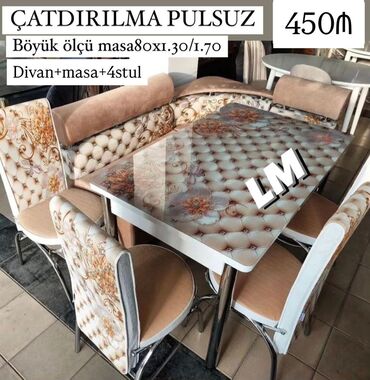Masa və oturacaq dəstləri: Mətbəx üçün, Yeni, Açılan, Dördbucaq masa, 4 stul