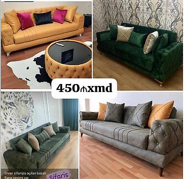 Divanlar: Tek divan – 450 AZN - Müasir dizayn: dərin kapitone tikişlər, qızılı — 15
