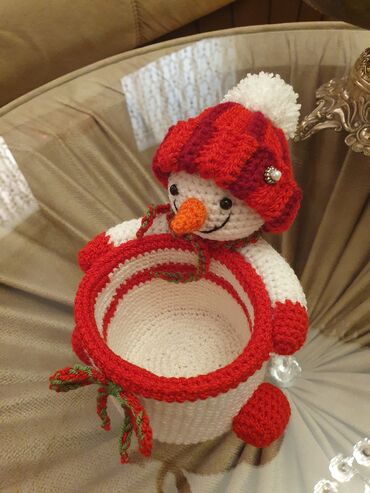 Yeni il oyuncaqları və bəzəkləri: Əl işi toxuma “qar adam” formalı çoxməqsədli təşkilatçı/mişka qabı — 6