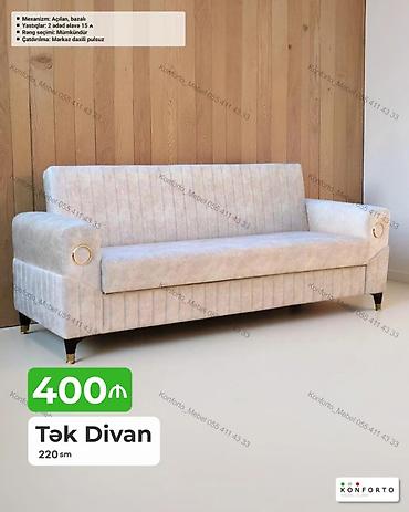 Tək divan – 220 sm - Mexanizm: açılan, bazalı (yataq funksiyalı və