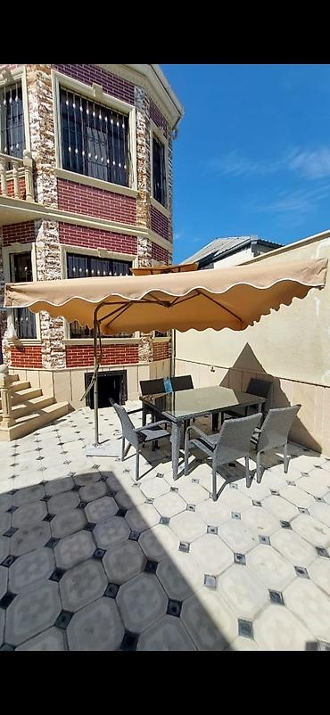 qatlanan stul: Bağ mebeli + böyük bağ çətiri – 800₼. Şəkildə görünən 4 nəfərlik — 1
