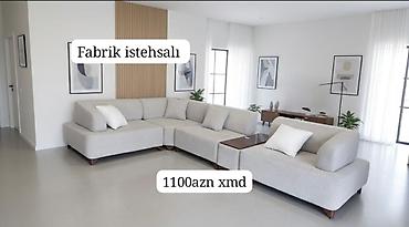 qədimi masa: Müasir dizaynlı, fabrik istehsalı künc divan dəsti. Açıq-boz rəngli — 1