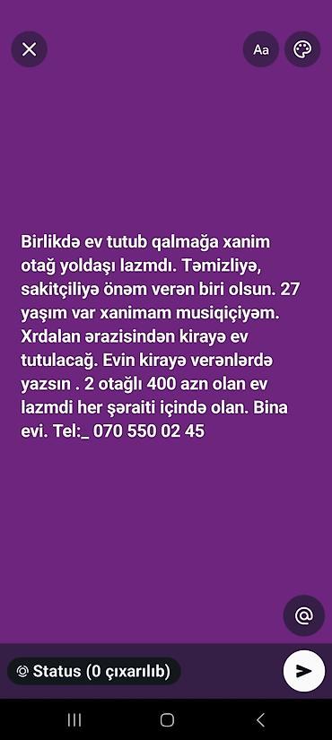 баку квартиры посуточно: Xırdalanda birlikdə ev tutmaq üçün xanım otaq yoldaşı axtarılır — 1