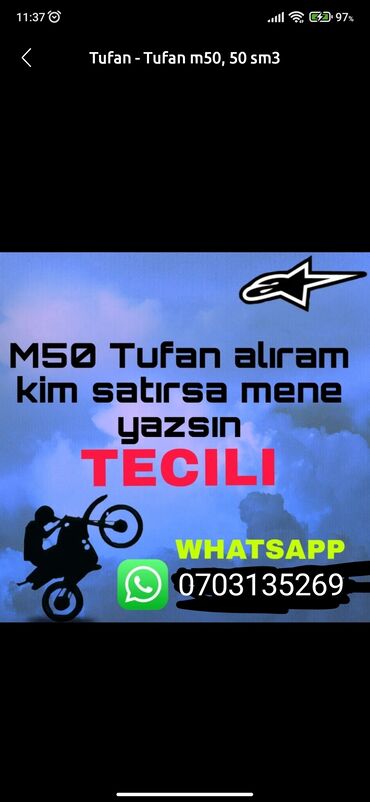 Motonəqliyyatın icarəsi: Tufan - M50, 50 sm3, 2020 il, 50000 km