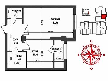 однушка: 1 комната, 47 м², Технопарк Элитка, 13 этаж, ПСО (под самоотделку) — 2