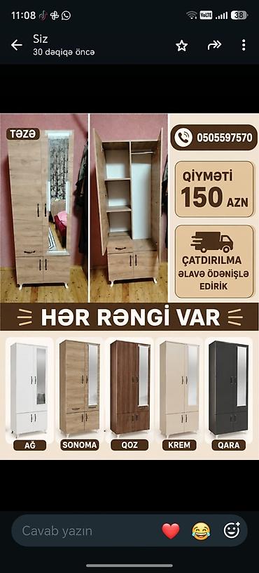 Paltar dolabları, qarderoblar: 3 qapılı dolab Öncədən heç bir ödəniş alınmır yalnız qapıda ödəmə -da lalafo.az — 29 Paltar dolabları, qarderoblar: 3 qapılı dolab Öncədən heç bir ödəniş alınmır yalnız qapıda ödəmə — 29