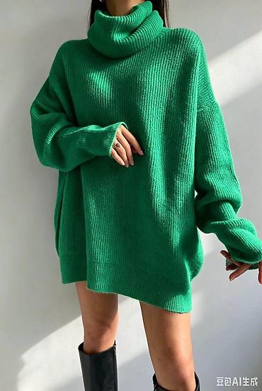 white tech fleece: Džemper-haljina sa rolkom, oversize kroja - Model: širok, ležeran — 2