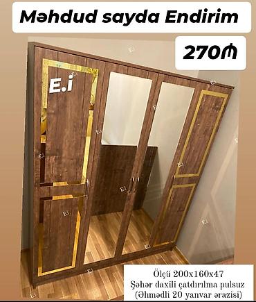 taxta doseme: Dördkapılı paltar dolabı – güzgülü model - Material: taxta rəngli — 1