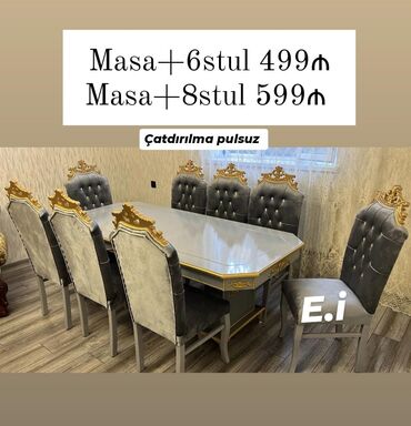 Yataq otağı dəstləri: Qonaq otağı üçün, Açılmayan, Dördbucaq masa, 8 stul