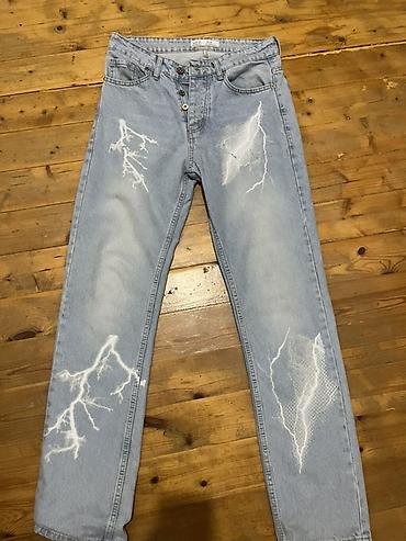 zara cins: Şimşək naxışlı açıq mavi cins şalvar - Rəng: açıq mavi (light wash) - — 2