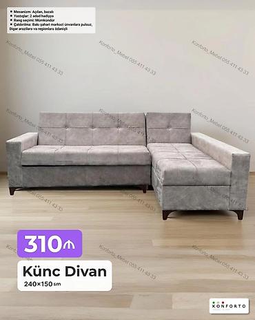 Mebel: Künc divan – 240×150 sm - Mexanizm: açılan, bazalı (yataq funksiyalı — 1