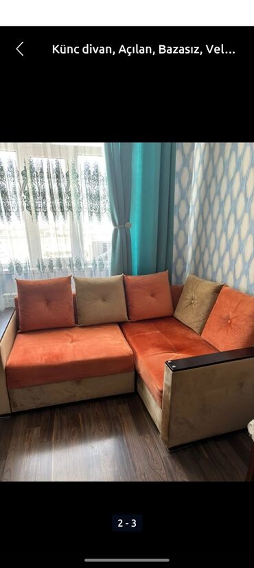 ortopedik yastiq: Künc divan, İşlənmiş, Açılan, Bazasız, Vеlur parça