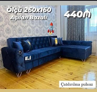 taxt divan: Mavi rəngli L formalı künc divan - Ölçü: 260 x 160 sm - Açılan, bazalı — 1