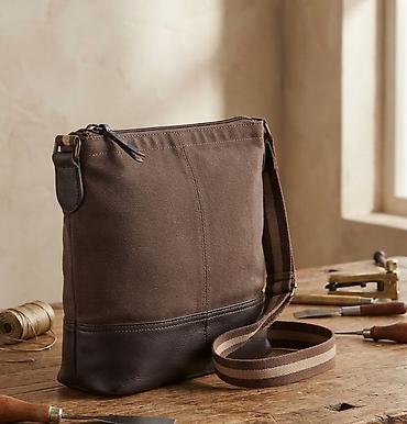 Torba preko ramena – platno i koža, braon - Materijal: izdržljivo