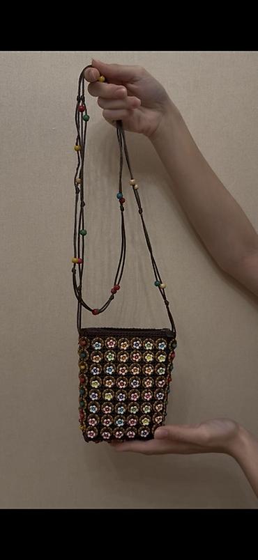 Çantalar: Bohem tərzli əl işi çiyin çantası - Material: tünd qəhvəyi sapla — 1