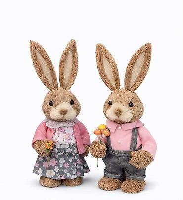 Figure: Dekorativni zeka figure – par - Materijal: prirodna vlakna/rašćka — 1