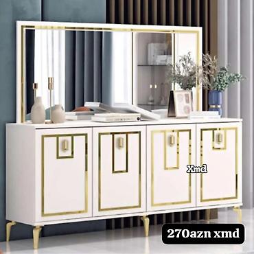 plasmas skaflar: Ağ-qızılı dekorativ konsol/güzgülü bufet - Rəng və üslub: Ağ korpus — 1
