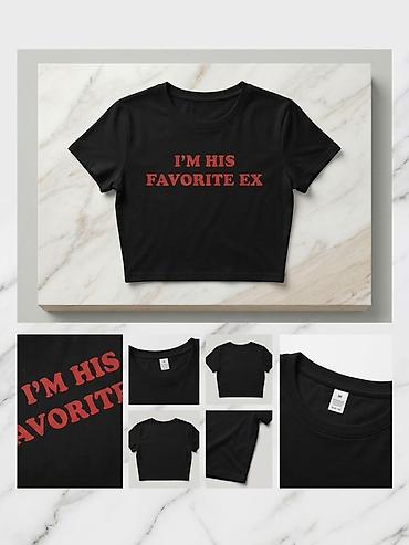 Черная укороченная женская футболка с надписью “I’M HIS FAVORITE EX