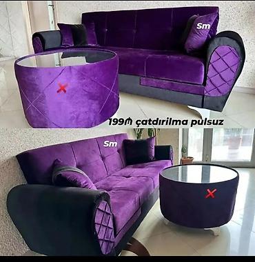 ofis masa: Bənövşəyi-qara rəngdə dəbli yumşaq dəst: - 3 nəfərlik geniş divan — 1