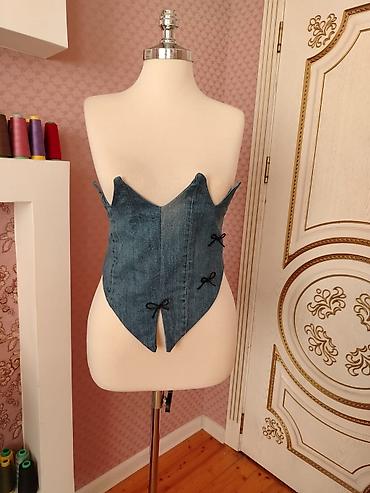 Бандажи, корсеты, корректоры: Korset top kolleksiyası - Model 1: Denim korset top - Mavi cins — 1