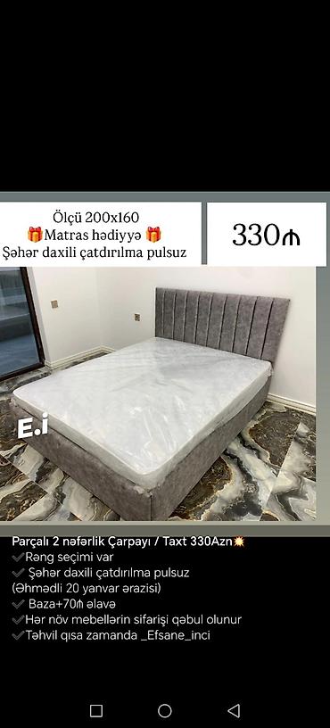matras gence: Parçalı 2 nəfərlik çarpayı/taxt - Ölçü: 200x160 sm - Matras hədiyyə - — 2