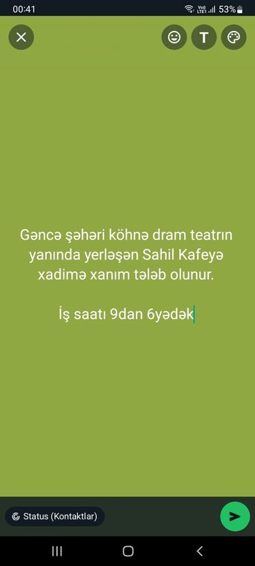 xadimə sumqayıt: Xadimə tələb olunur, 1-2 illik təcrübə