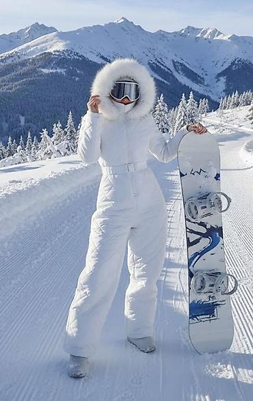 Ski jakne: Ženski zimski skijaški kombinezon(skafander) – beli, prošiven — 16
