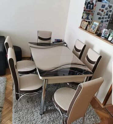 Setovi stolova i stolica: Trpezarijski set – sto sa staklenom pločom i šest stolica - Set — 12