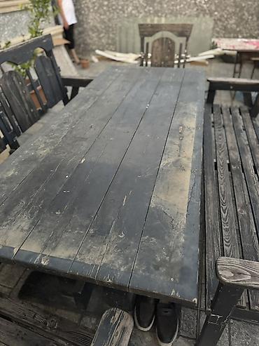 bar oturacaqlar: Bağ üçün taxta mebel dəsti Tərkibi: - 1 ədəd iri düzbucaqlı taxta — 5