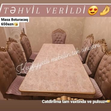 stol ev ucun: Qonaq otağı üçün, Yeni, Dördbucaq masa, 6 stul, Azərbaycan
