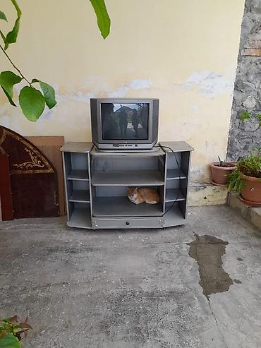 kitablar üçün rəflər: Köhnə tip katod şüalı (CRT) televizor və TV stendi - Televizor: Aiwa — 1