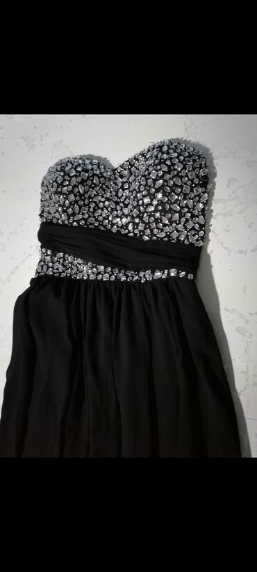 satenske haljine na preklop: S (EU 36), M (EU 38), color - Black, Evening, Without sleeves