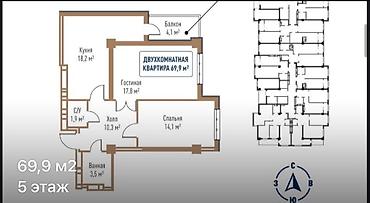 2 комнаты, 70 м², Технопарк Элитка, 9 этаж, ПСО (под самоотделку)