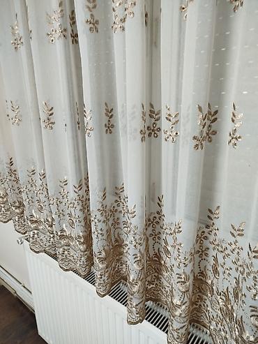 Home & Garden: Zavese markizet2.kom sa bogatom zlatno-bež izvezenom bordurom - — 2