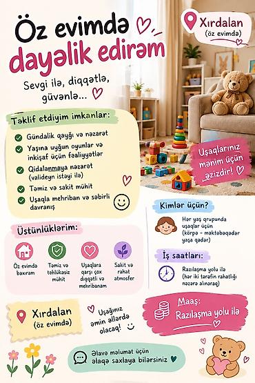 Xırdalanda (öz evimdə) dayə xidməti Sevgi ilə, diqqətlə, güvənlə
