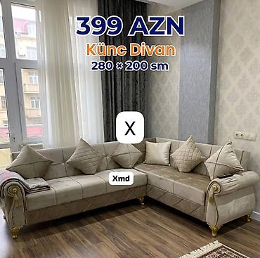ucuz divanar: Künc divan – 280 × 200 sm Zərif klassik üslublu, L formalı künc — 1