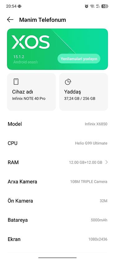 xacmaz telfon: Infinix Note 40 Pro, 256 GB, rəng - Qara, Sensor — 2