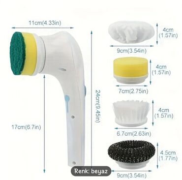 Süngərlər və fırçalar: Elektrikli təmizləmə fırçası – çoxbaşlı, USB-doldurulan Rəng: ağ — 6