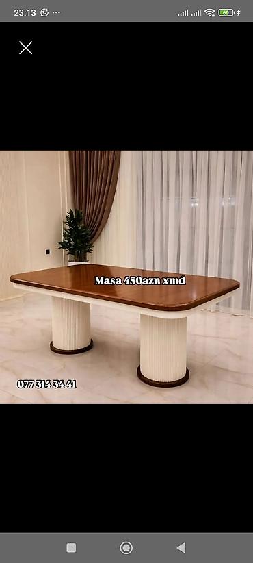 Mebel: Yemək/qarşılanma masasə - Dizayn: Düzbucaqlı, yumşaq yuvarlaq