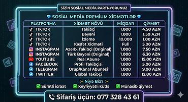 İş axtarıram (rezümelər): Sosial Media Premium Xidmətlər Platformalar və xidmətlər: - TikTok — 1