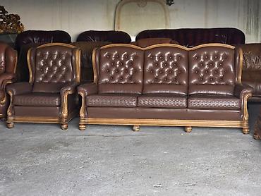 Stilske garniture: Kožni set za dnevni boravak – klasičan stil - Komplet: trosed + 2 — 3